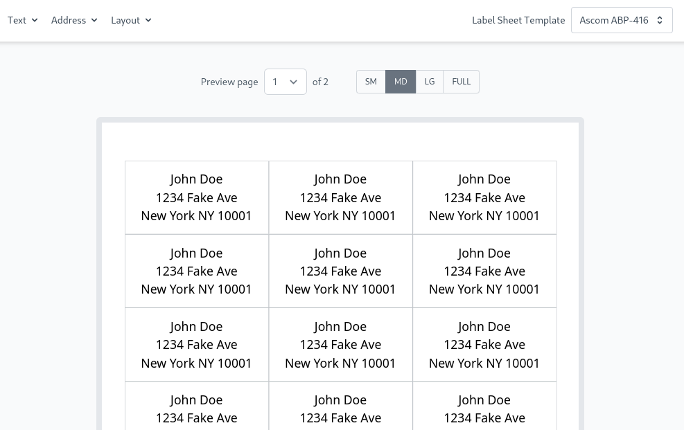 Screenshot of Lightning Address Labels